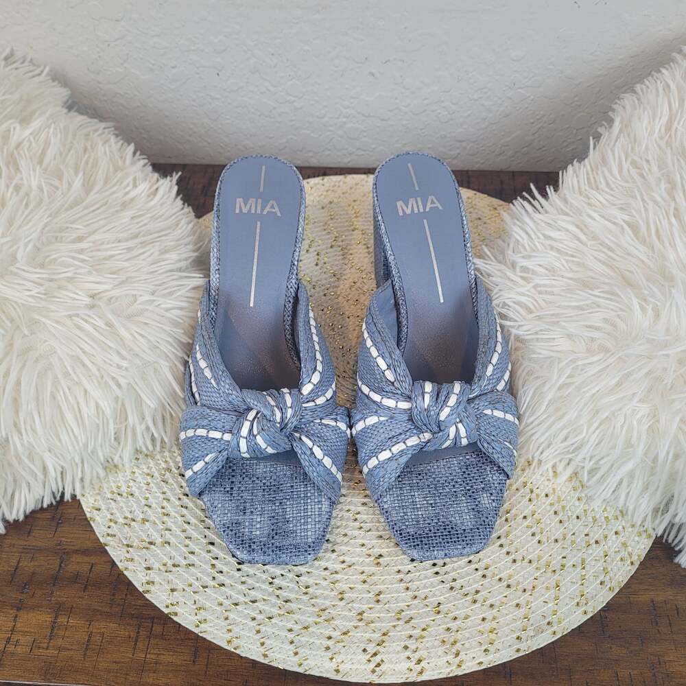 MIA Knotted Strap Open Toe Heel blue Sandal